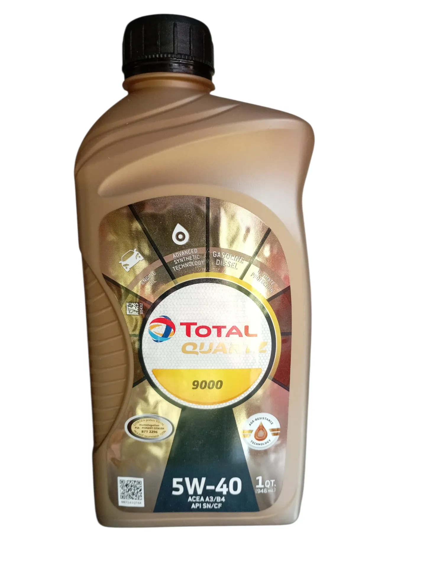 ACEITE MOTOR SAE 5W40 LITRO FULL SYNTHETIC QUATZ 9000 API SN CF 12/1